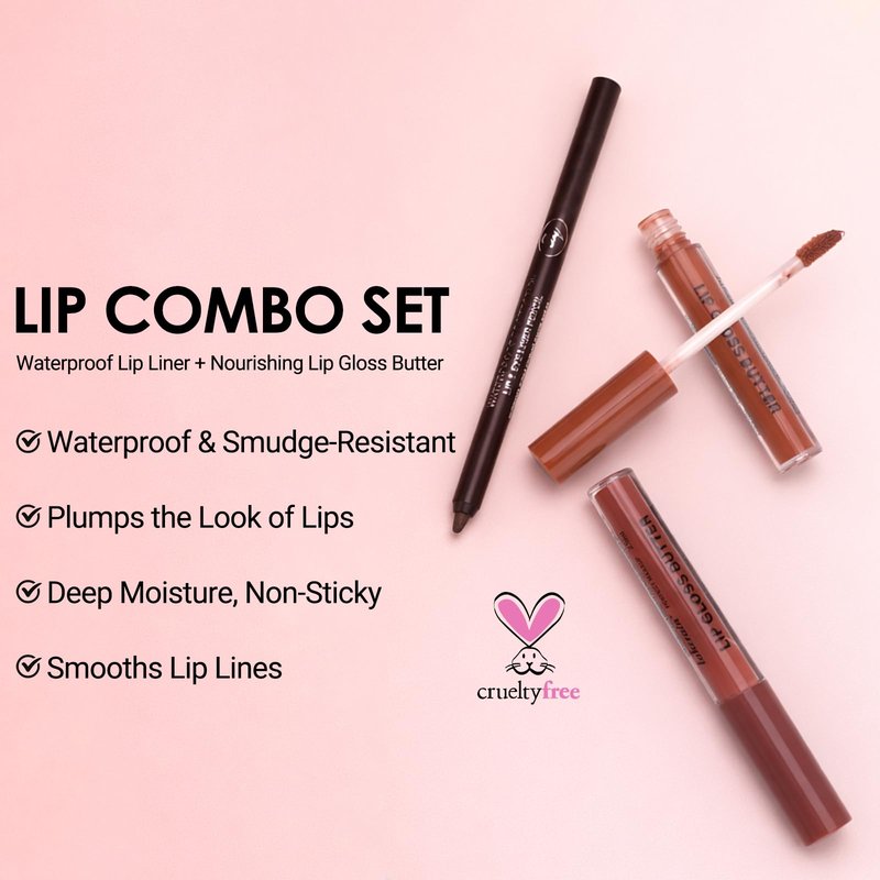 Erinde Lip Liner and Gloss Set, 2 Colors Nourishing Lip Gloss & Brown Lip Liner Combo Sets, Non-Sticky Plumping Lip Kit for Women, Lightweight Long Wear, Natural Nude Tinted Lip Glow Oil, SET B