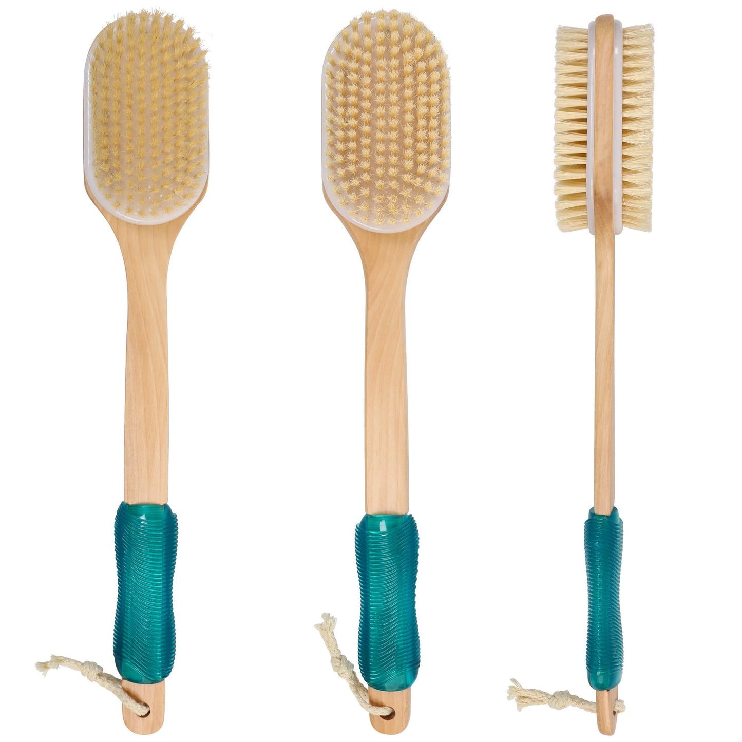 OWIIZI Back Scrubber for Shower with Soft and Stiff Boar Bristles Dual-Sided Wooden Long Handle Antiskid Body Bath Brush for Back Use Wet or Dry,Deep Cleanse Large Surface Back Scrub Brush