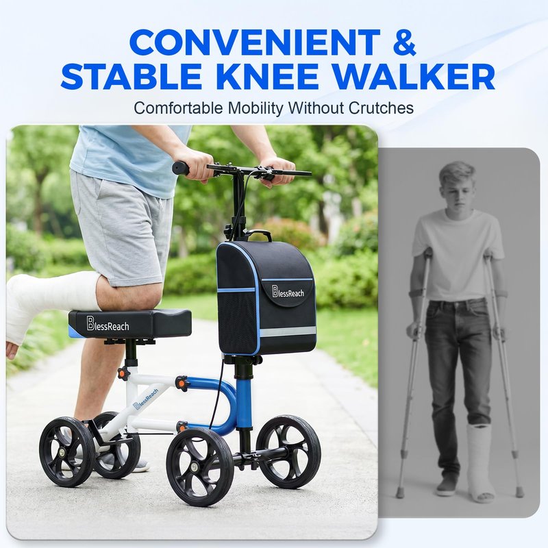 Knee Scooter，Knee Scooter for Adults for Foot Surgery，Knee Walker for Foot Injuries Compact Crutch Alternative with Dual Braking System (Blue)