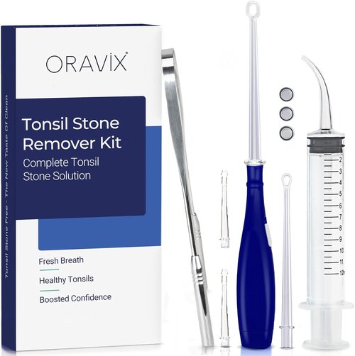 ORAVIX Tonsil Stone Remover - Tonsil Stone Removal Kit - Tonsillolith Remover Tool - Tonsil Cleaner - Fight Bad Breath - Tonsil Stone Removal Tool - Oral Irrigator - Tongue Scraper - 7 Pieces