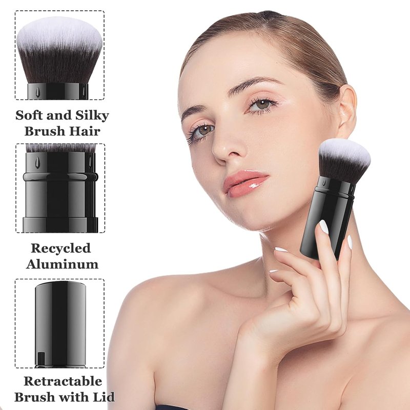 Retractable Kabuki Makeup Brush - Travel-Friendly Powder Foundation Brush | Aluminum Handle for Liquid & Cream Cosmetics