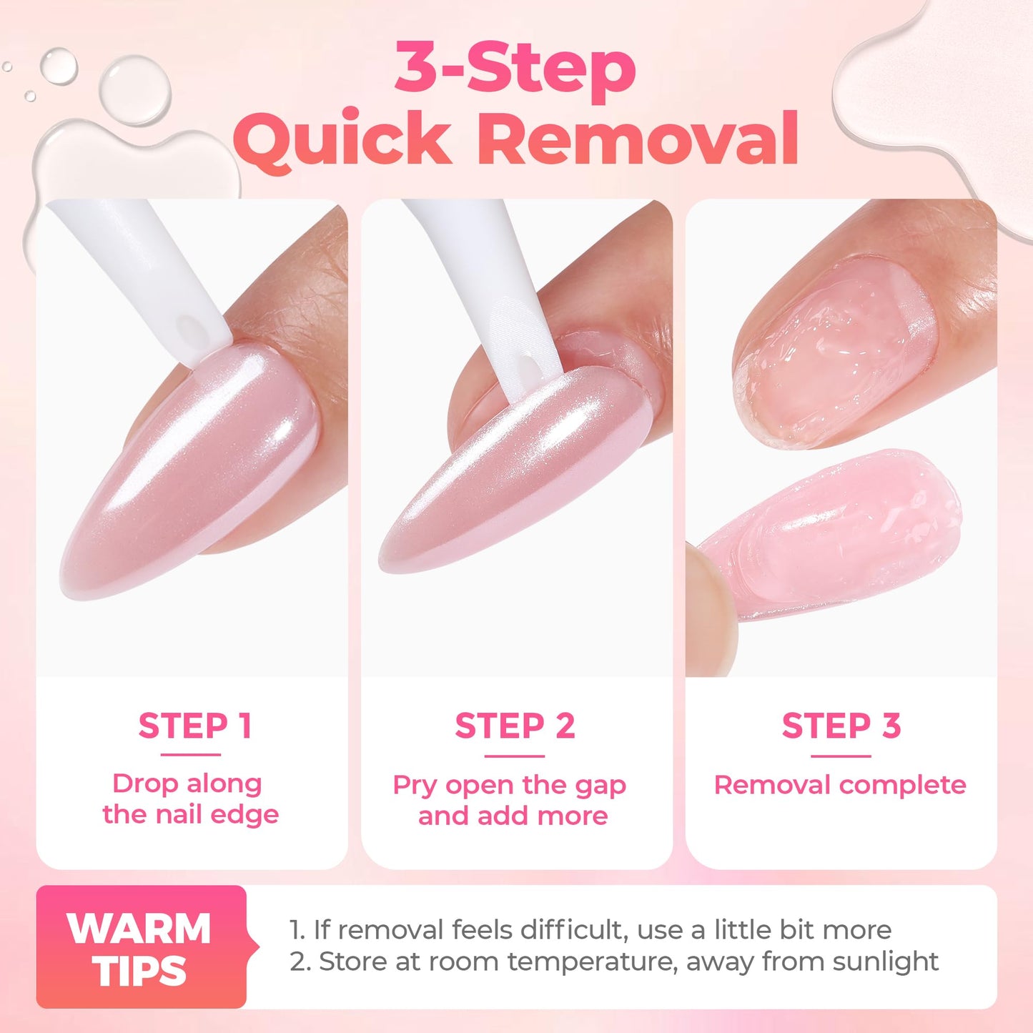 UNA GELLA No Mess Nail Glue Remover for Press On Nails 10ml 2Pcs, Acetone Free Multi-functional Fake Nail Remover with Built-in Pry Tip, Quick Adhesive Debonder for False Tips, Not for U V/LED Gel