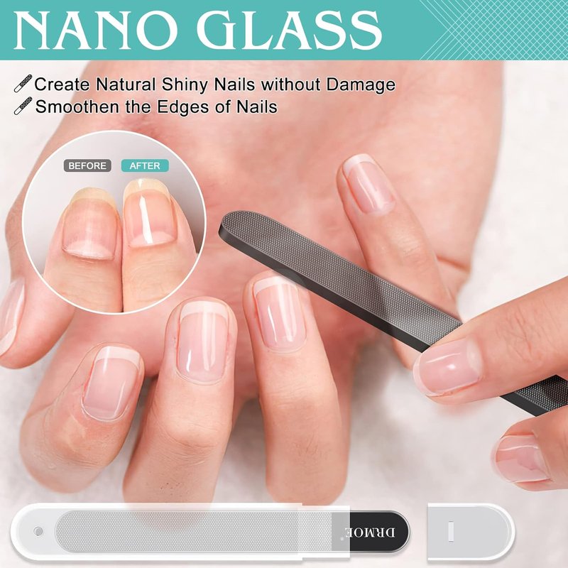 Skiennix Glass Nail File Set - 5PCS Nail Buffer & Shiner Kit for Natural & Acrylic Nails