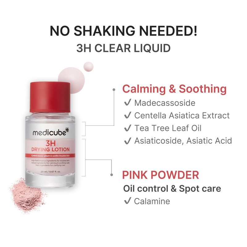 medicube 3H Overnight Drying Lotion | Targeted Spot Care for Troubled & Oily-Prone Skin | Calming & Soothing Care with Calamine, Centella & Tea Tree | Korean Skincare 20ml, 0.67 fl. oz.