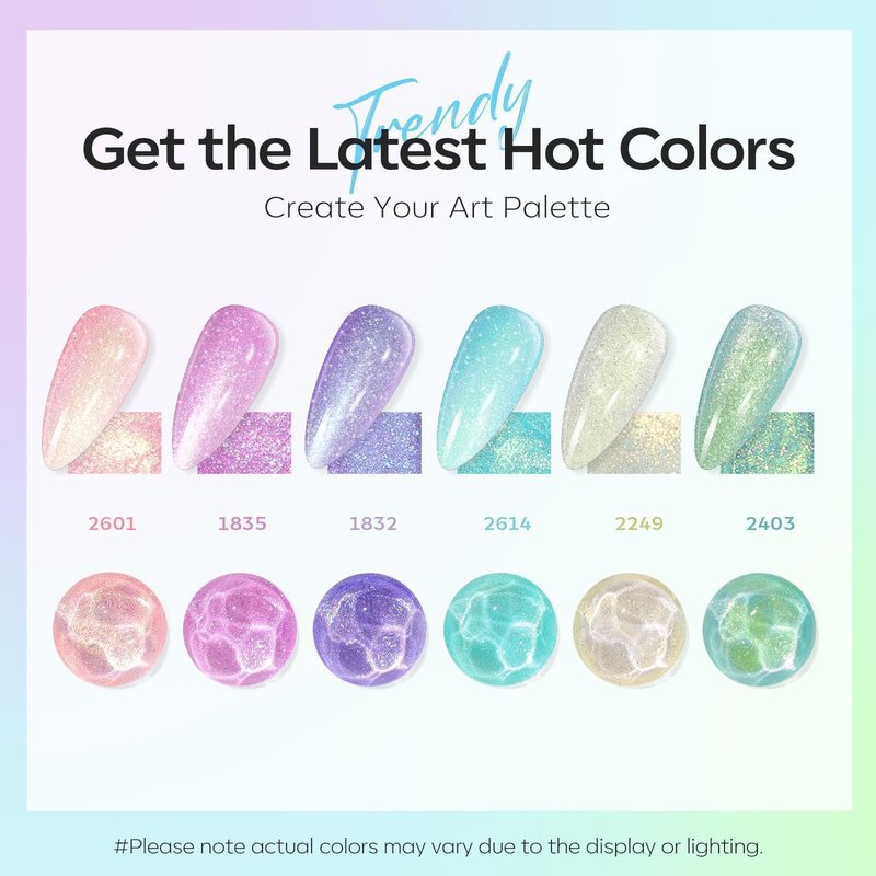 modelones Gel Nail Polish Set, 6 Colors 2026 Spring Summer Pastel Candy Mermaid White Pink Glitter Gel Polish Baby Blue Purple Galaxy Sparkle Shimmer Pearl Nail Polish Soak Off LED Nail Art DIY Gift
