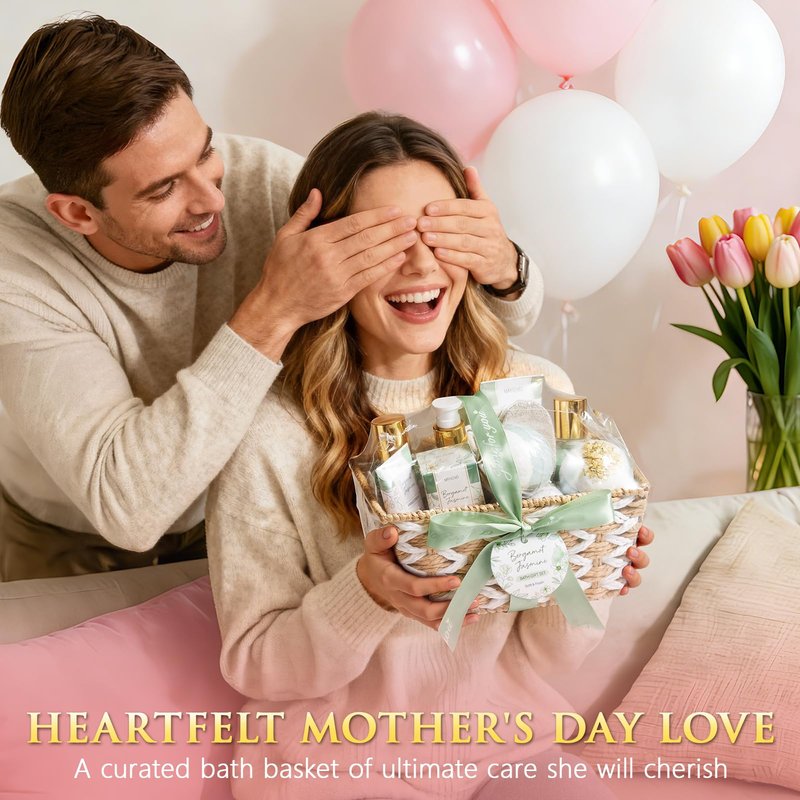 Mothers Day Birthday Gifts for Women, Bergamot Jasmine Relaxing Spa Gift Baskets for Women Self Care Package Bath Gift Set, Home Bath and Body Kit Pampering Gifts for Womens Her Mom Friend Sister Wife
