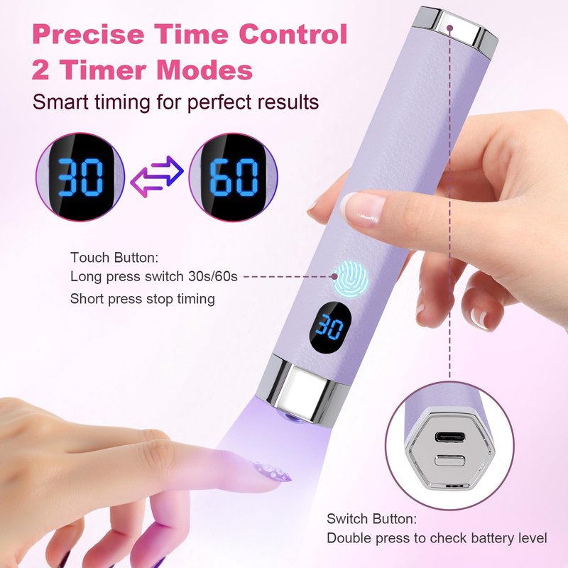 Lynsalene Handheld Mini Nail Lamp,Portable Flash Cure Light with Upgraded Magnetic Stand & Smart Sensor - Rechargeable Nail UV Light Fast Curing Gel Nails at Salon,Home & Travel (Purple)