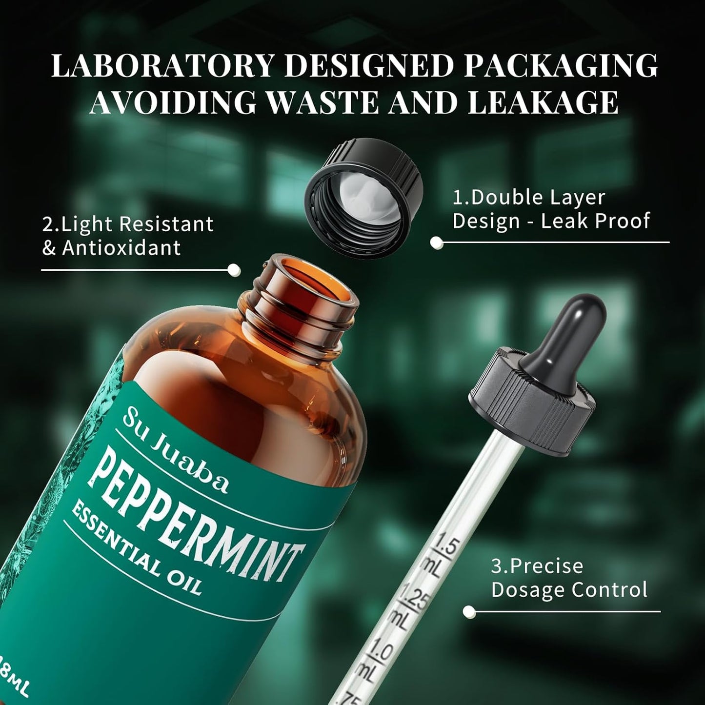 SU JUABA Peppermint Oil - 100% Pure & Natural Aromatherapy Oil for Skin, Hair, Diffuser | 4 Fl Oz (118ML)
