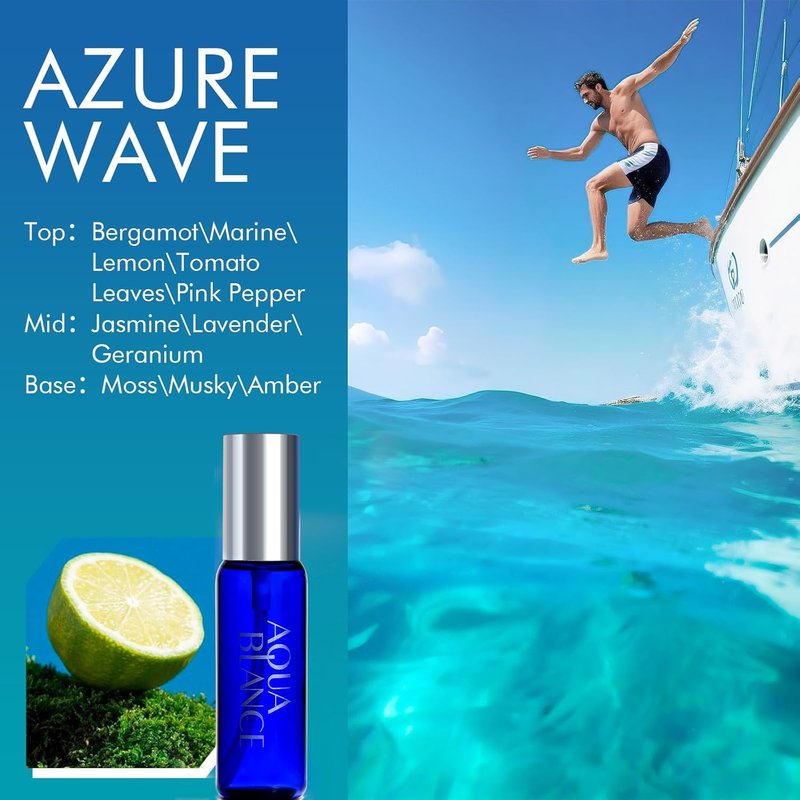 Aqua Blance Men's Body Spray - Long Lasting Fragrance | 3-Pack Travel Size, 2.1 Fl Oz Each, Notes of Lemon, Amber, Oud, Leather