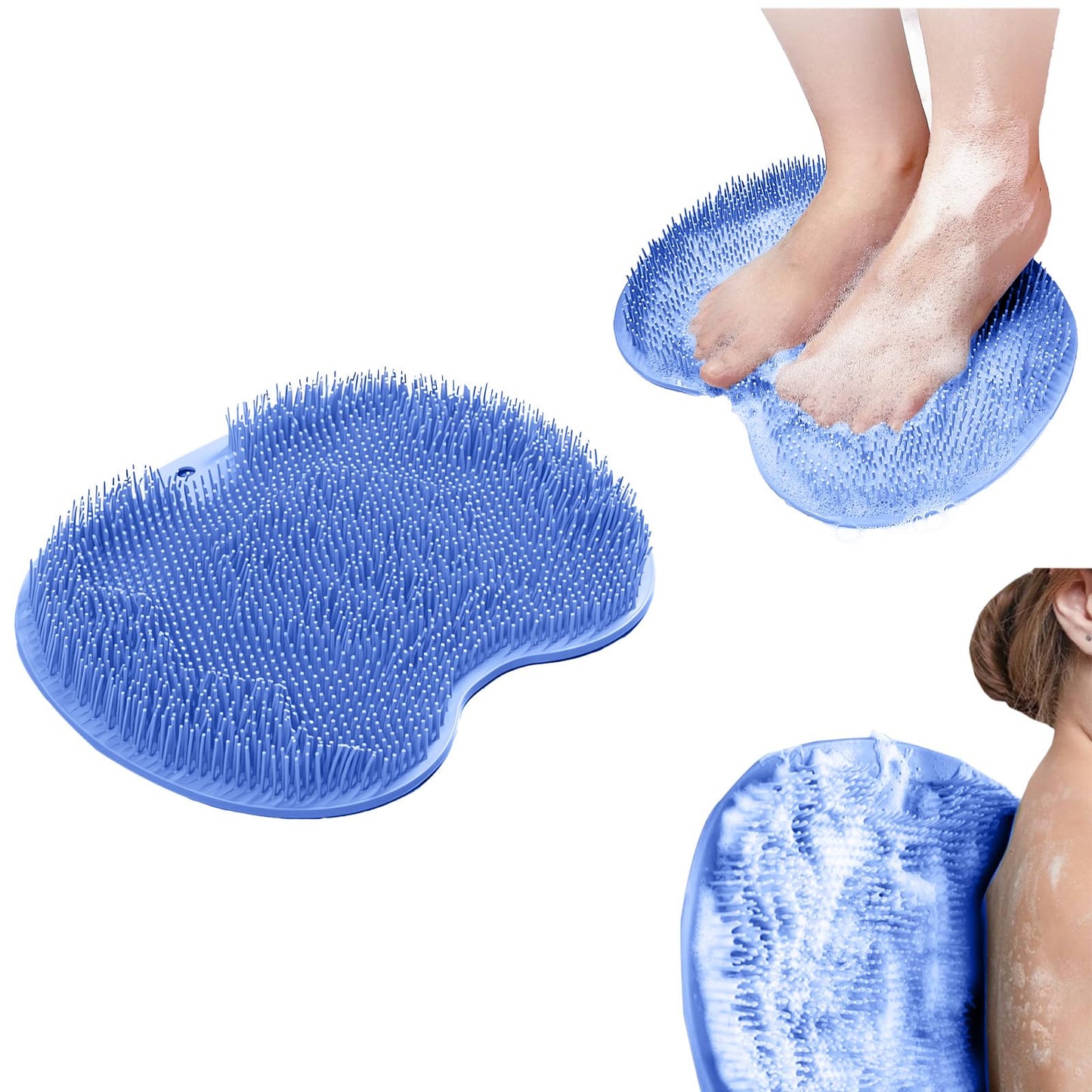 Merleu Shower Foot Scrubber Mat with 3 Types of Upgraded Brushes for Massage, Shower Back Scrubber with Micro Suction Cups,Back Washer,Shower Scrubber for Body at Home Spa (Sky Blue)