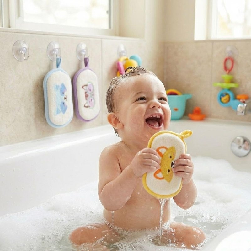 4Pcs Baby Bath Sponge, Cartoon Bath Loofah Sponge Absorbent Shower Sponges Soft for Women