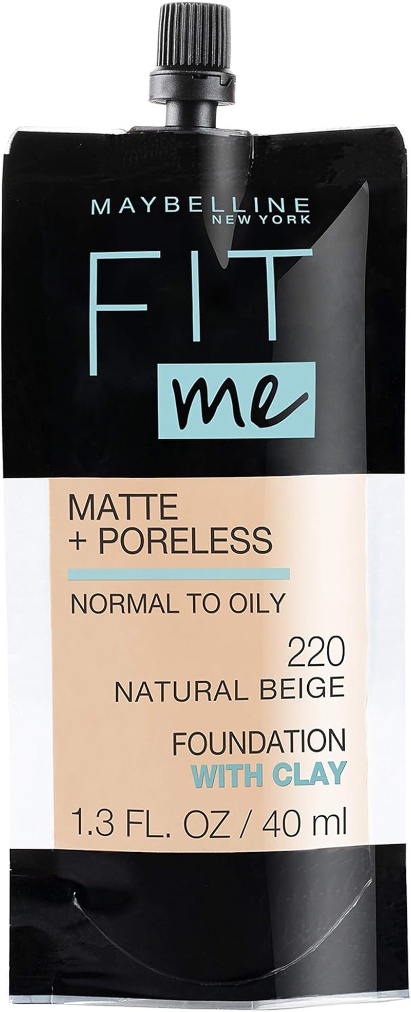 Maybelline Fit Me Matte + Poreless Liquid Foundation - 220 Natural Beige, 1.3 Oz Pouch