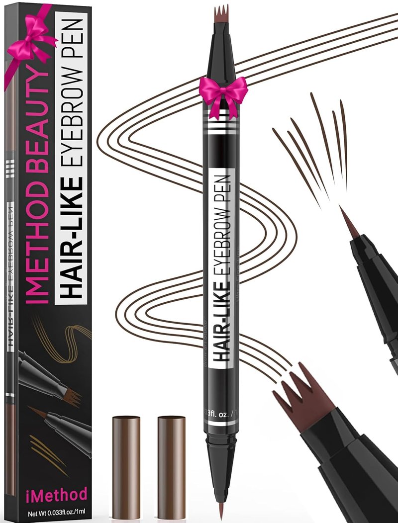 iMethod Microblading Eyebrow Pen - 2-in-1 Dual-Ended Pencil with 4-Fork & Brush Tips for Natural Brows | Dark Brown