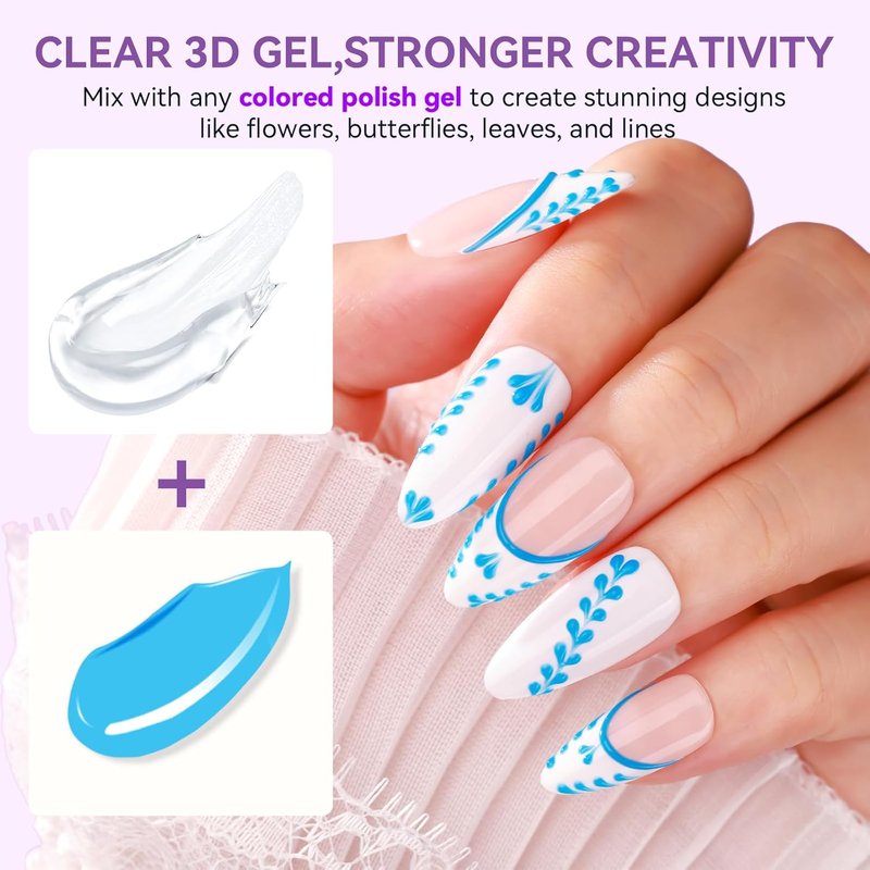 Makartt 3D Gel Nail Art: Clear 3D Painting Gels for Chrome Powder, 3D Sculpting No Wipe for Gel Nail Polish, 3D Carving Drawing Gels for Nails Art at Home & Salon DIY 0.28 fl.oz