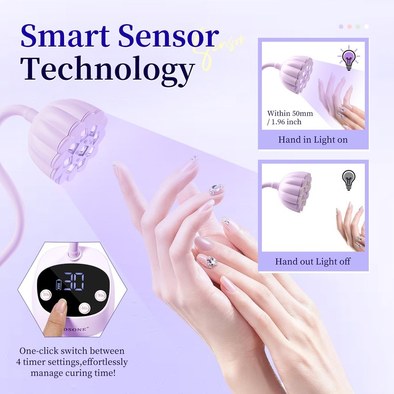 JODSONE Rechargeable Fast Curing U V Nail Lamp -Cordless Portable and Flexible Gooseneck for Gel Polish, Auto Sensor & 4 Timers Lavender Purple