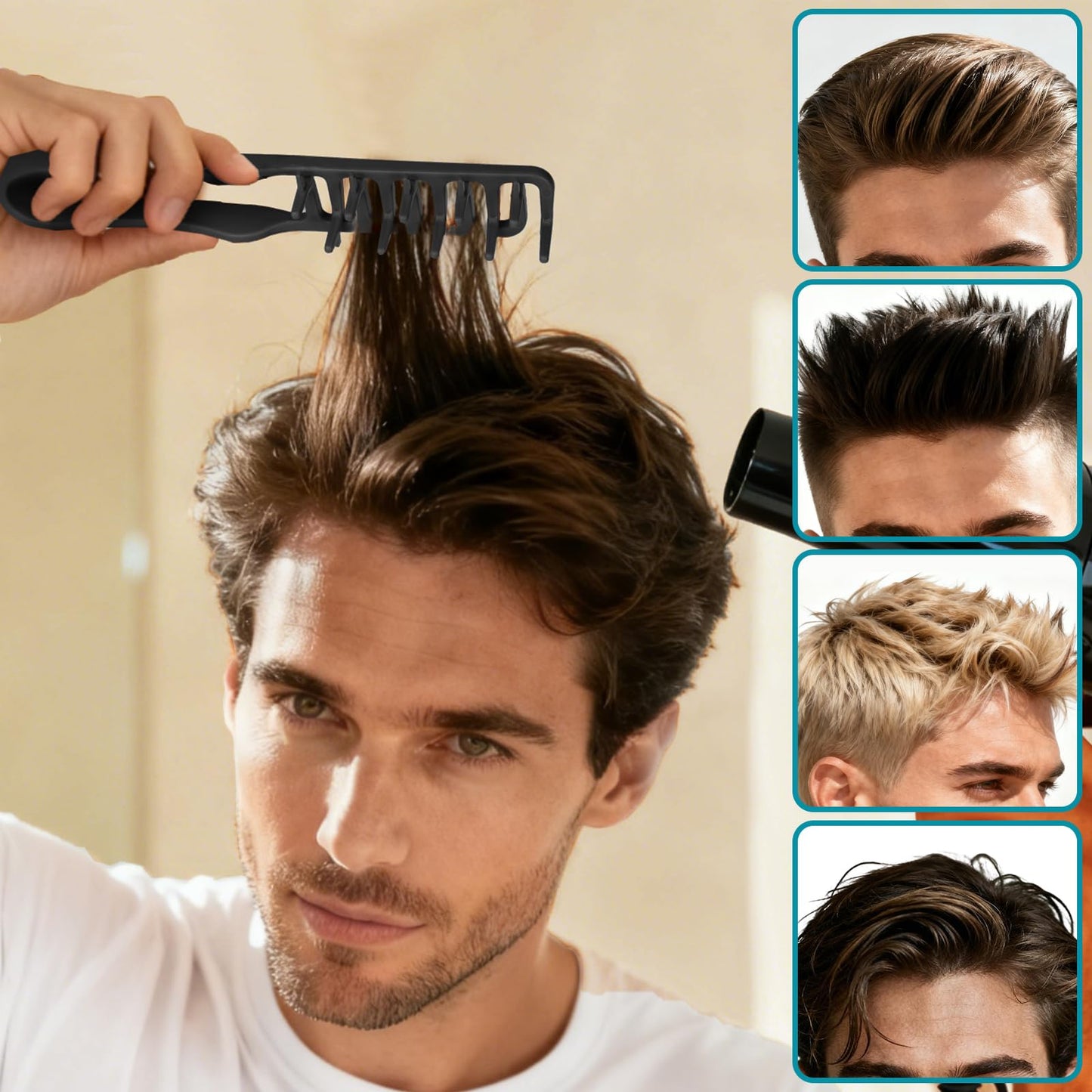 Utmiga Texture Comb, Volumizing Fluffy Texture Styling Comb for Men and Women, Wide-Tooth Texturizing Styling Tool for Volume & Fringe Parting, ABS Plastic with Textured Grip Tool for Men, Black