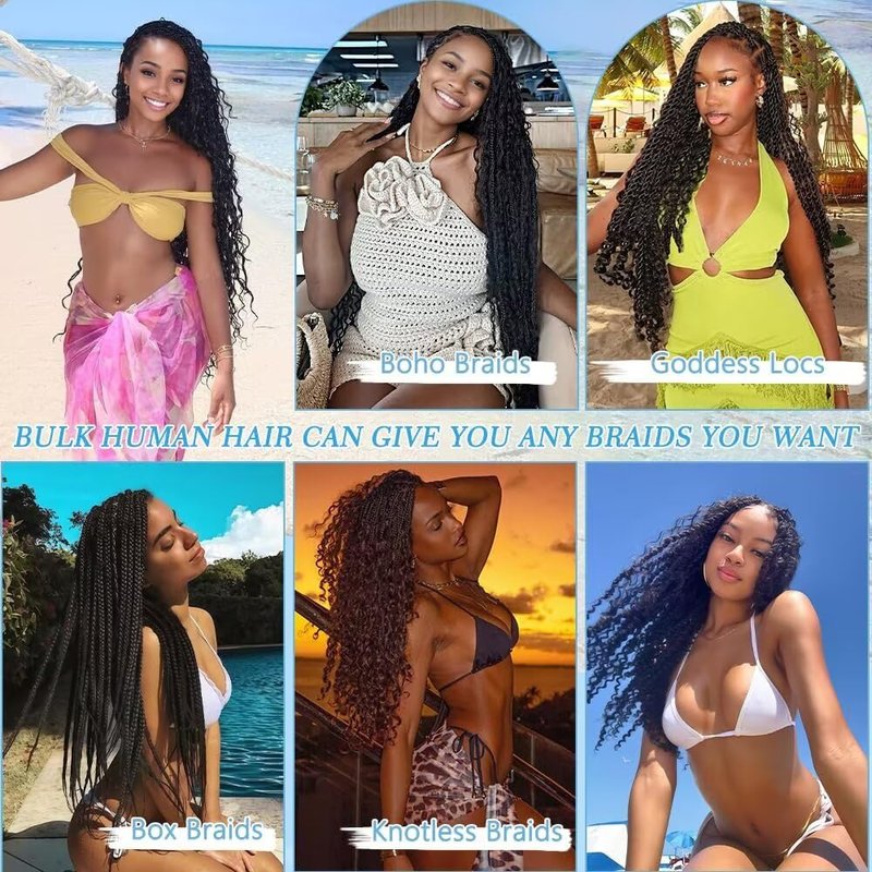 Boho Braiding Hair - 150g 20 Inch Curly Deep Wave Bundles | Natural Color 12A Quality