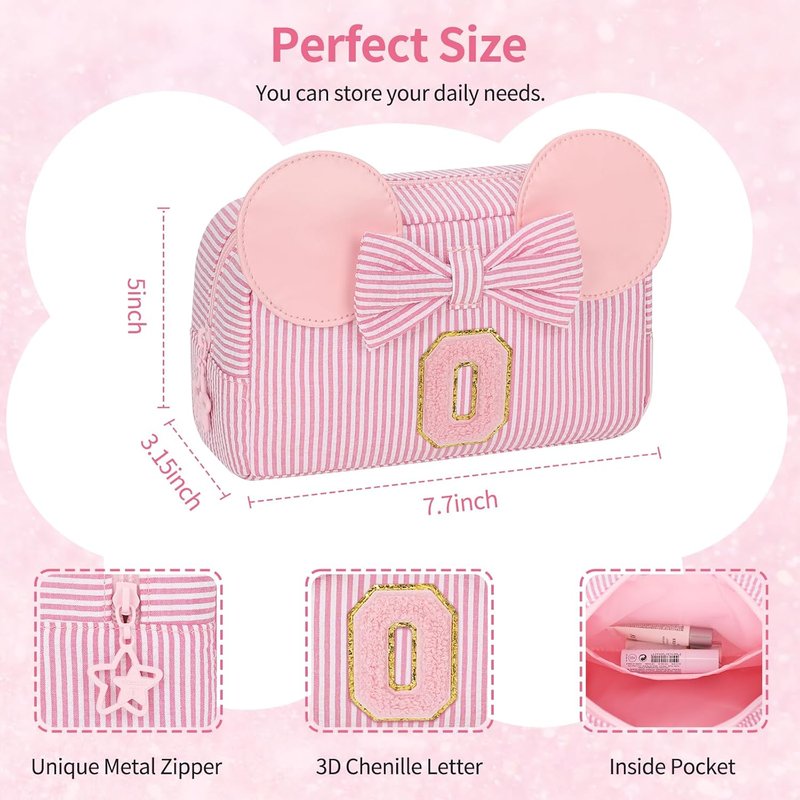 Cute Initial Makeup Bag for Girls - Small Travel Cosmetic Organizer Pouch | Perfect Birthday Gift for Ages 4-15