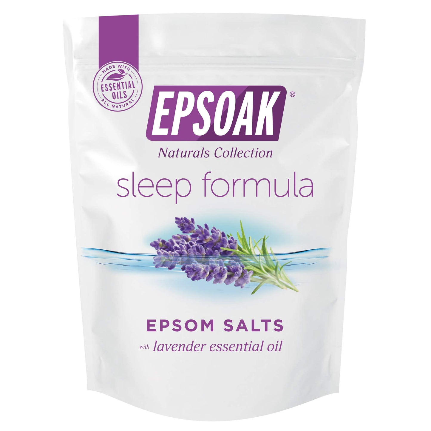 Epsoak Epsom Salt 2 lb. USP Magnesium Sulfate with Lavender Scent Resealable Epsom Salt Bag, Made in The USA, Cruelty-Free Certified