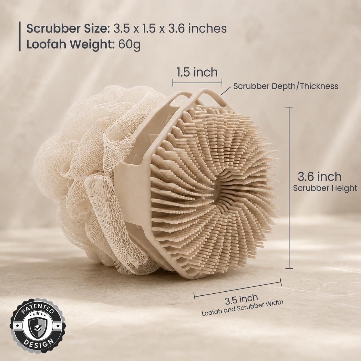 2-in-1 Silicone Body Scrubber & Mesh Loofah Sponge – Exfoliating Silicone Shower Scrubber with Soft Loofa Puff, Silicone Bristles, Non-Slip Grip, Quick Dry, Hygienic Body Scrubber for Women & Men