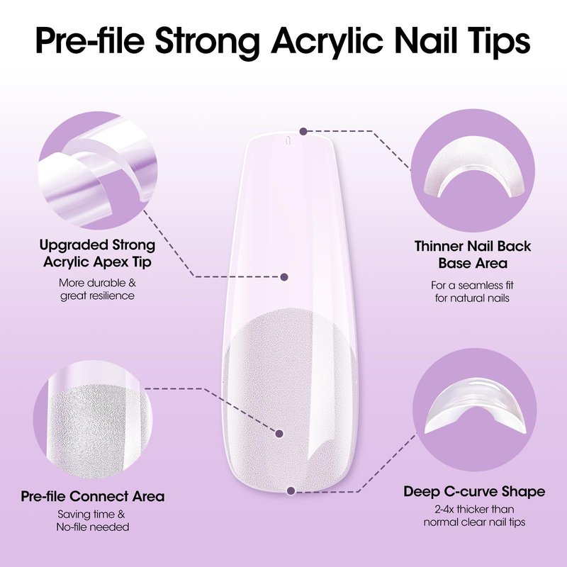 Gellen Long Coffin Tipex 320pcs Instant Apex Nail Tips, 16 Sizes Pre-builder Gel Tips X Strong Full Cover False Nail Tips Gel Extension Tips for Flat Nails