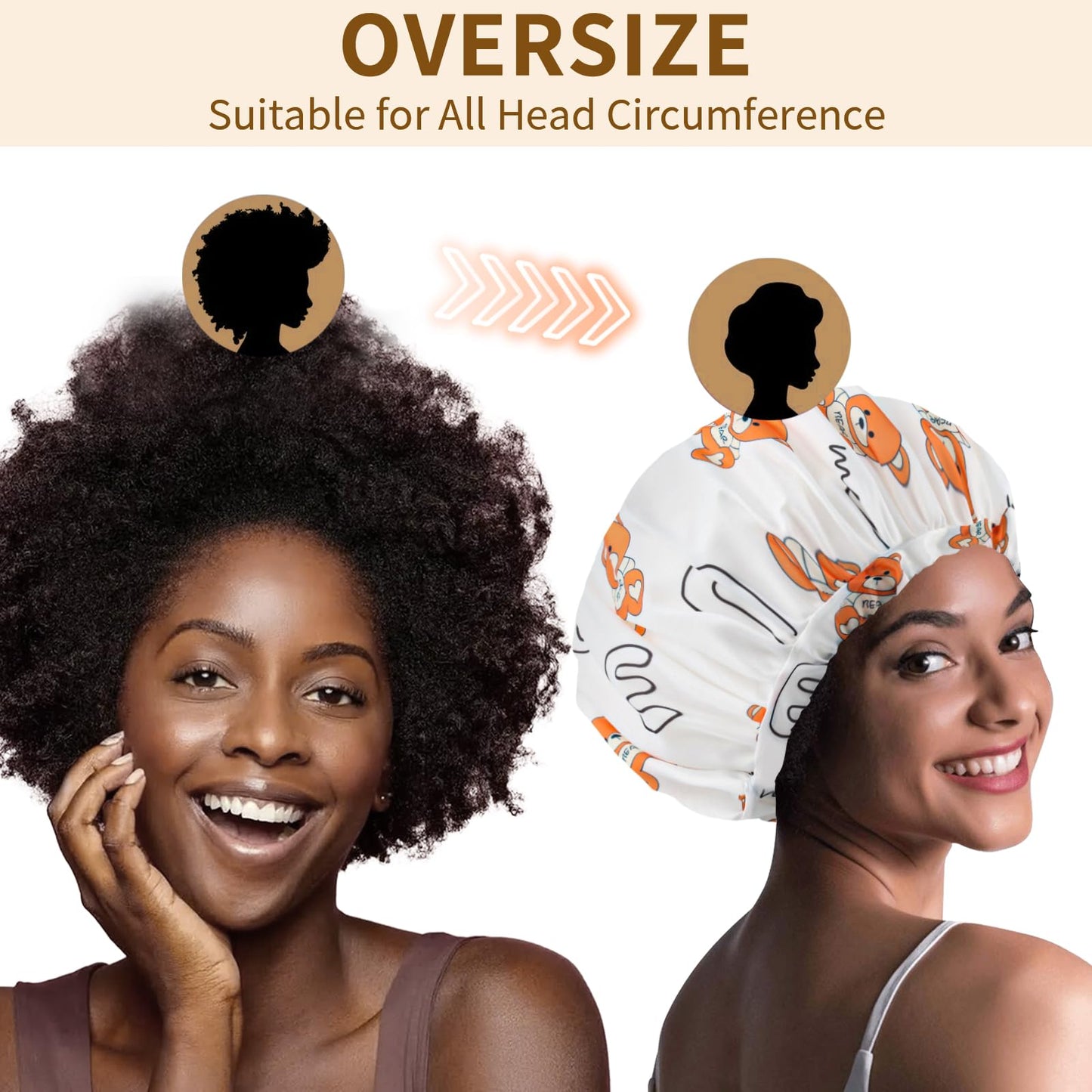3 PCS Shower Caps for Women, Upgrade Comfortable & Extra Large & Double Layers Waterproof Bath Cap, Oversized Designed Adjustable Hem Hair Cap for All Hair Lengths/Style