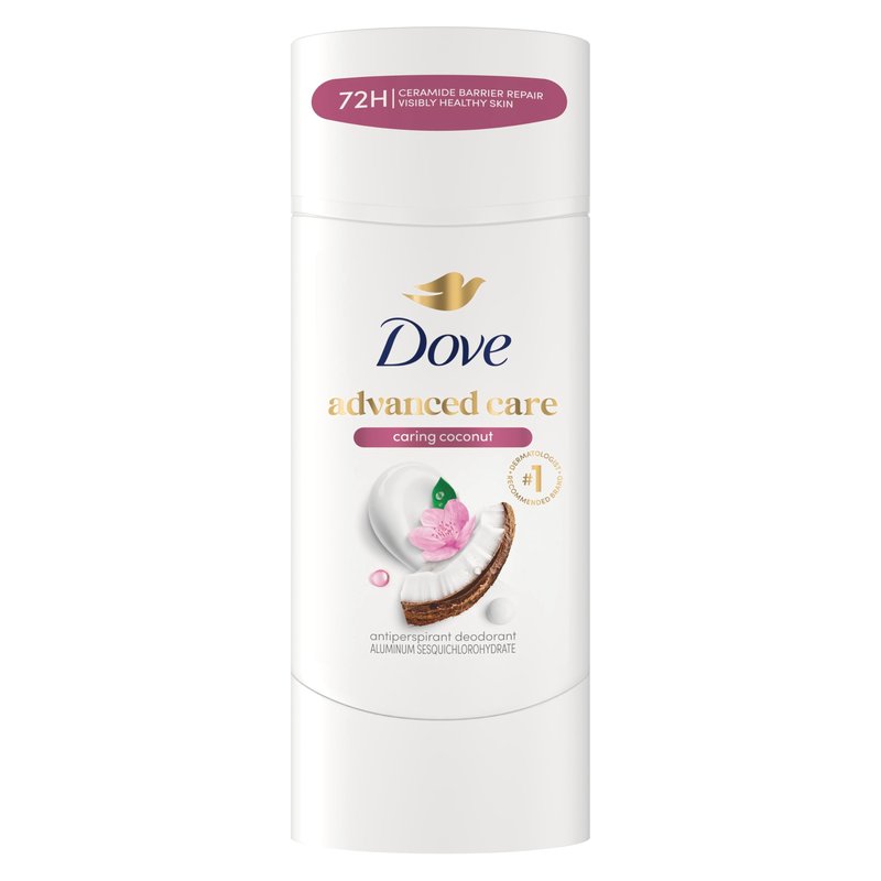 Dove Advanced Care Antiperspirant Deodorant Stick Caring Coconut for Helping Repair Skin Barrier After Shaving, with 72-Hour Sweat & Odor Protection, 2.6 oz