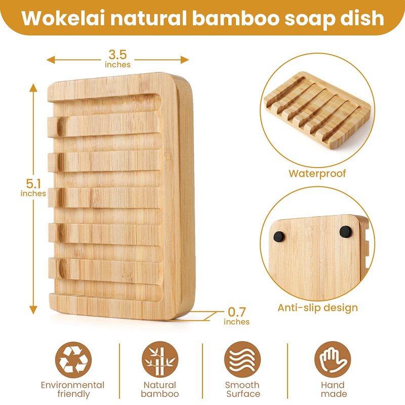 Shampoo Bar Holder Bamboo Soap Dish for Shower Wood Soap Dishes Wooden Soap Saver Tray Stand Self Draining Travel Soap Container Case for Bathroom Kitchen Bath Tub Razor Sponges, Waterfall Drain 2 PCS