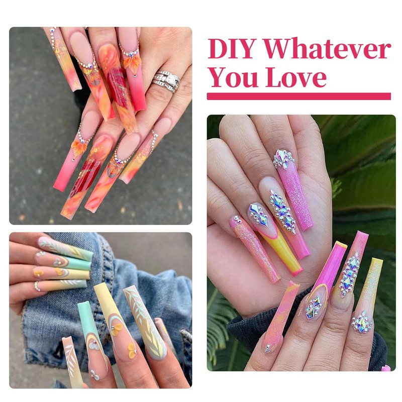 3XL NO C Curve Coffin Nail Tips for Acrylic Nails Professional, 504PCS Clear Extra Long Tapered Square Nail Tip, 12 Sizes Straight Press On Gel Nail Tips for Nail Salons Home DIY