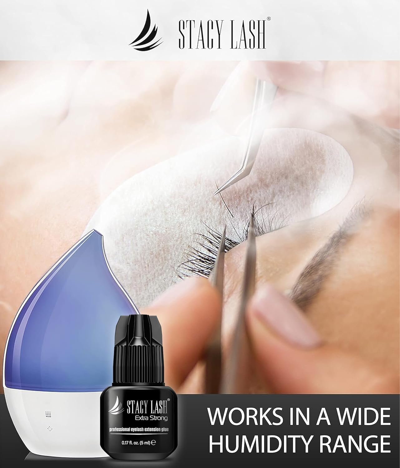 STACY LASH Extra Strong Lash Extension Glue (0.17fl.oz / 5ml) / 0.5-1 Sec Dry/Retention – 8 Weeks/Black Adhesive/Professional Supplies for Eye Lash Extensions