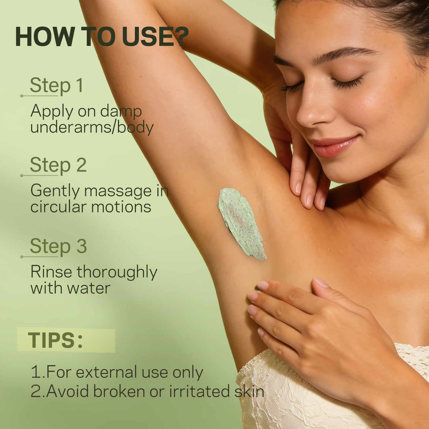 Armpit Detox Scrub with Green Tea, Gentle Underarm Detoxifying Scrub for Odor Control, Underarm Detox Exfoliating Body Scrub for Women & Men, Deodorant Scrub Freshen Skin