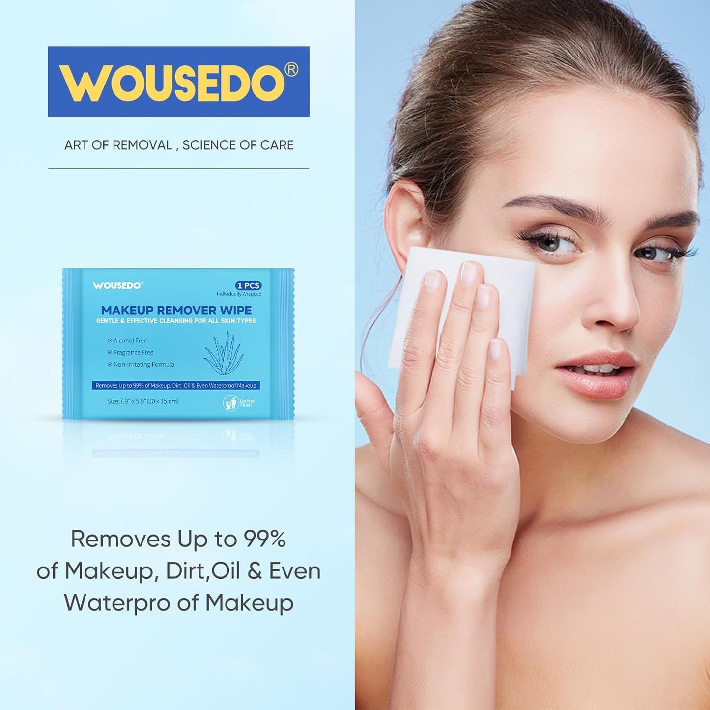 WOUSEDO Makeup Remover Wipes - 100 Count Gentle Cleansing Towelettes | Alcohol-Free & Hypoallergenic