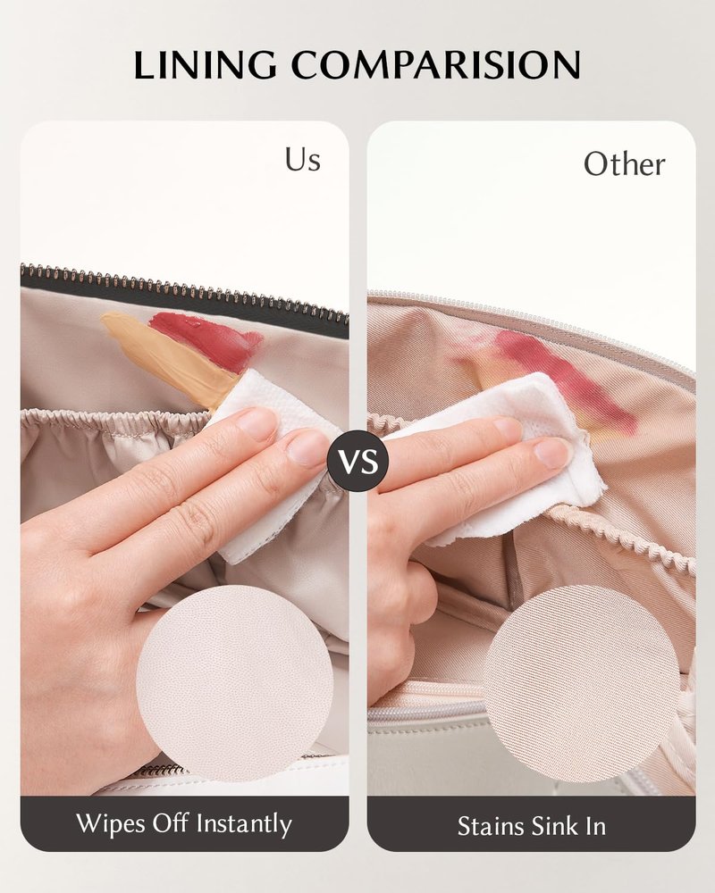 EACHY Travel Makeup Bag, 2.0 Cosmetic Bag for Women, Waterproof PU Leather,Flat Open Portable Toiletry Bag for Skincare, Brushes & Travel Essentials