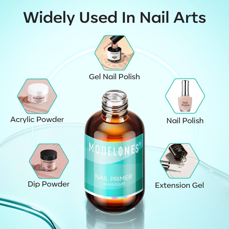 modelones Nail Primer Top Coat, 15 ml Acid Free No Lift Bond Primer, Hema-Free Bonder for Gel Polish Nail Supplies Set