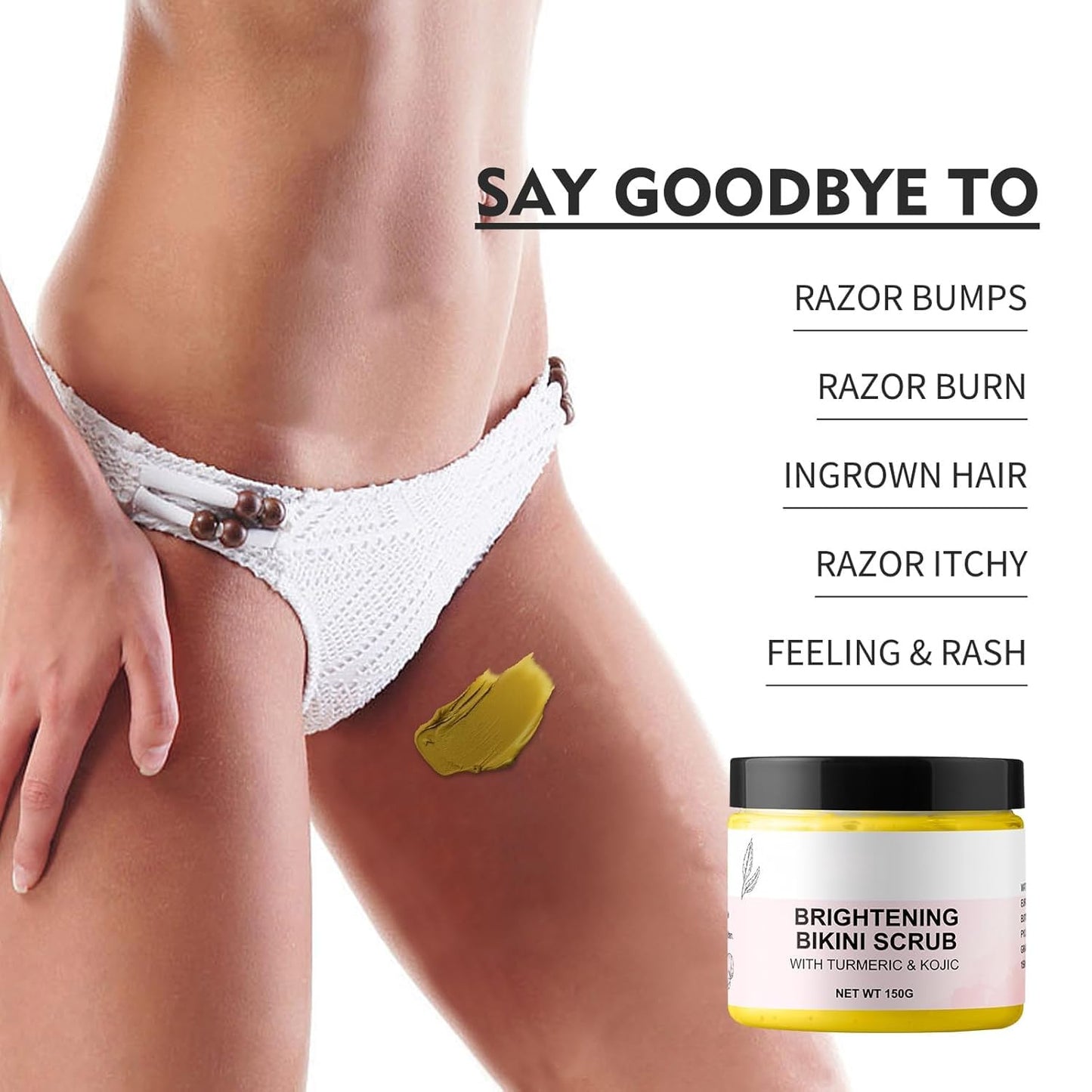 YAFUSIPE Bikini Area Exfoliator Exfoliating Body Scrub Turmeric Scrubs Kojic Bump Eraser KP Body Exfoliant Ingrown Hair Treatment Body Scrubs for Inner Thighs Bikini Line Intimate Area Armpit 5.29OZ