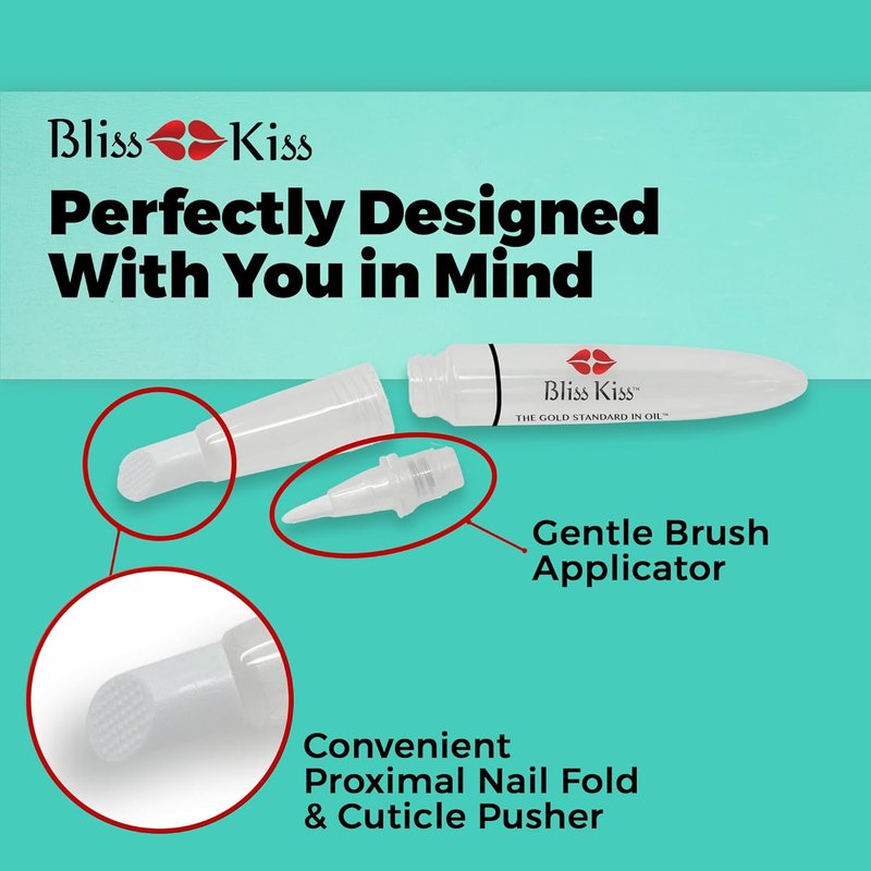 Bliss Kiss Refillable Cuticle Oil Pen - 8ml Nail Oil with Soft Brush Applicator | Includes Cuticle Pusher