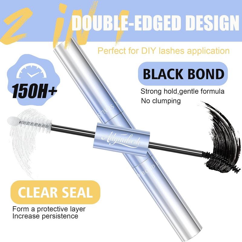 Lash Cluster Glue - 150H Super Strong Hold Waterproof Bond | 2-in-1 Quick Dry, Latex-Free, Black (5ml + 5ml)