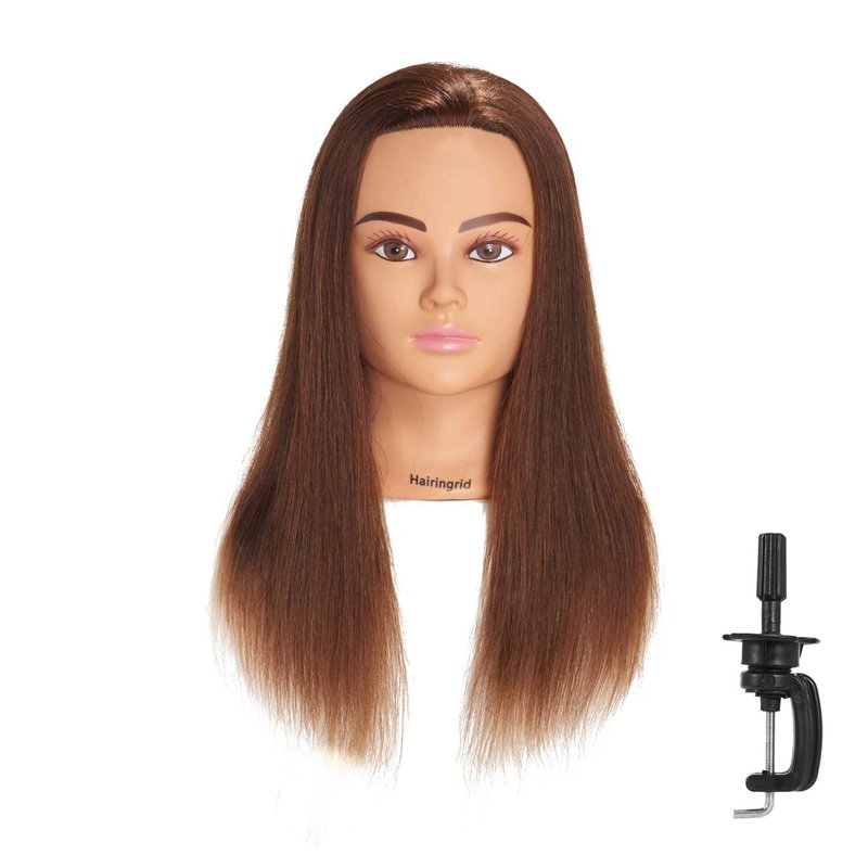 Human Hair Mannequin Head for Cosmetology Training - 20"-22" with Clamp Holder