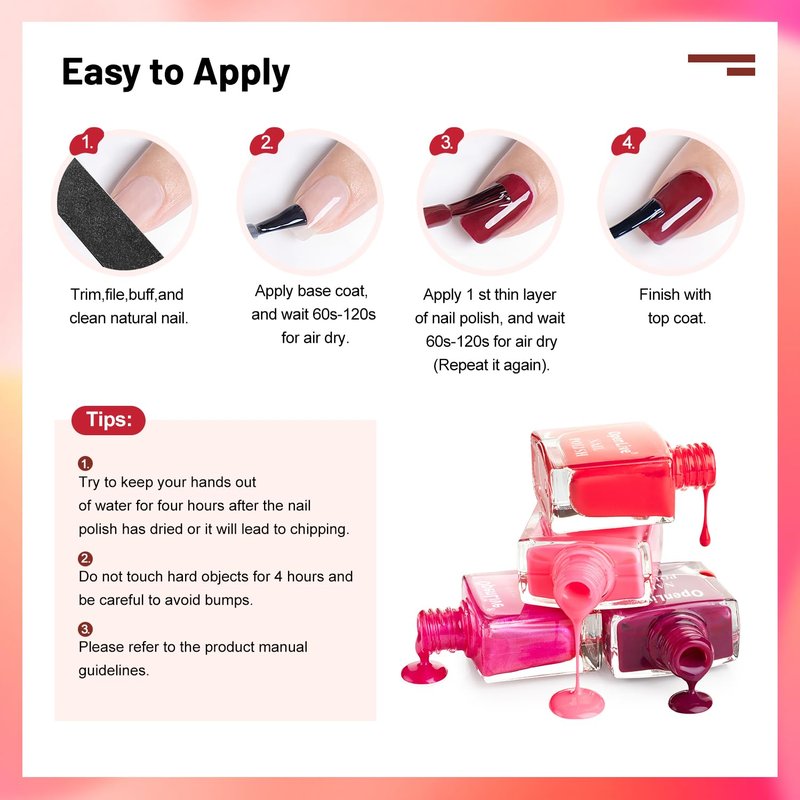12 PCS Pink Nail Polish Set - 10 Vibrant Colors + 2 Base & Top Coats | Fast Drying, Long Lasting 5ML