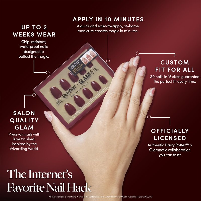 Harry Potter™ x Glamnetic Press On Nails - Marauder's Map™ | Semi-Transparent & Opaque Color Changing Graphic Short Oval Fake Nails in a Glossy Finish | 15 Sizes - 30 Nail Kit with Glue