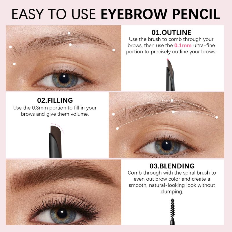 Eyebrow Pencil for Women, Dark Brown Waterproof Brow Pencil, 0.1mm Ultra-Fine Automatic Pencil with Angled Precision Tip & Built-In Spoolie Brush, Long-Lasting Natural Eyebrow Makeup, 0.003 Oz