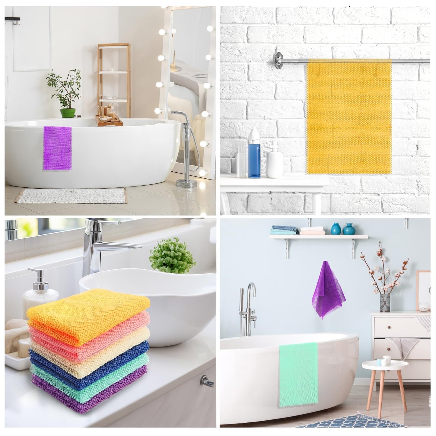 UJFQBH 6 Pieces African Net Sponge Long Bath Sponge Exfoliating Shower Body Scrubber for Daily Use, Terrific for Smoother Skin - Back Scrubber for a Refreshing Experience (Purple - Orange)