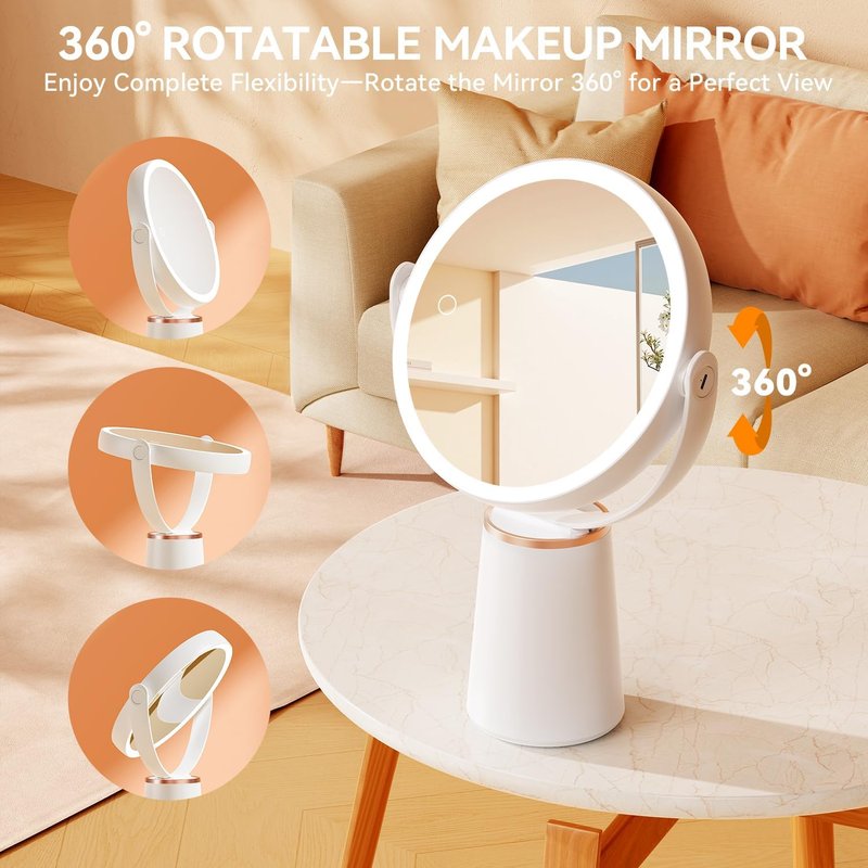 Auxmir Makeup Mirror - Double-Sided 30X/1X Magnifying Lighted Vanity Mirror | Rechargeable & Dimmable