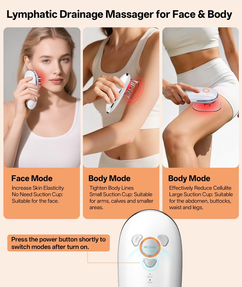 Dopsikn Body Sculpting Machine with Red Light Therapy for Face & Body, Cupping Therapy, Electric Cellulite Massage Tool with 2 Cups, Gift for Women, White