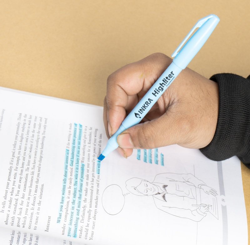 inkra Liner Highlighters with Chisel Tip for Broad and Fine Lines (BLUE)