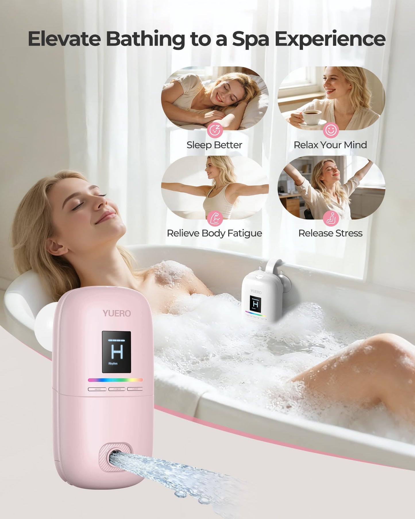 YUERO Bath Jets for Tub, Cordless Jet Spa & Bath Jet for Spa Mode, 3-Speed Bathtub Accessories with Adjustable Nozzles, Waterproof Bathtub Jets for Home Spa Relaxation & Travel Massage