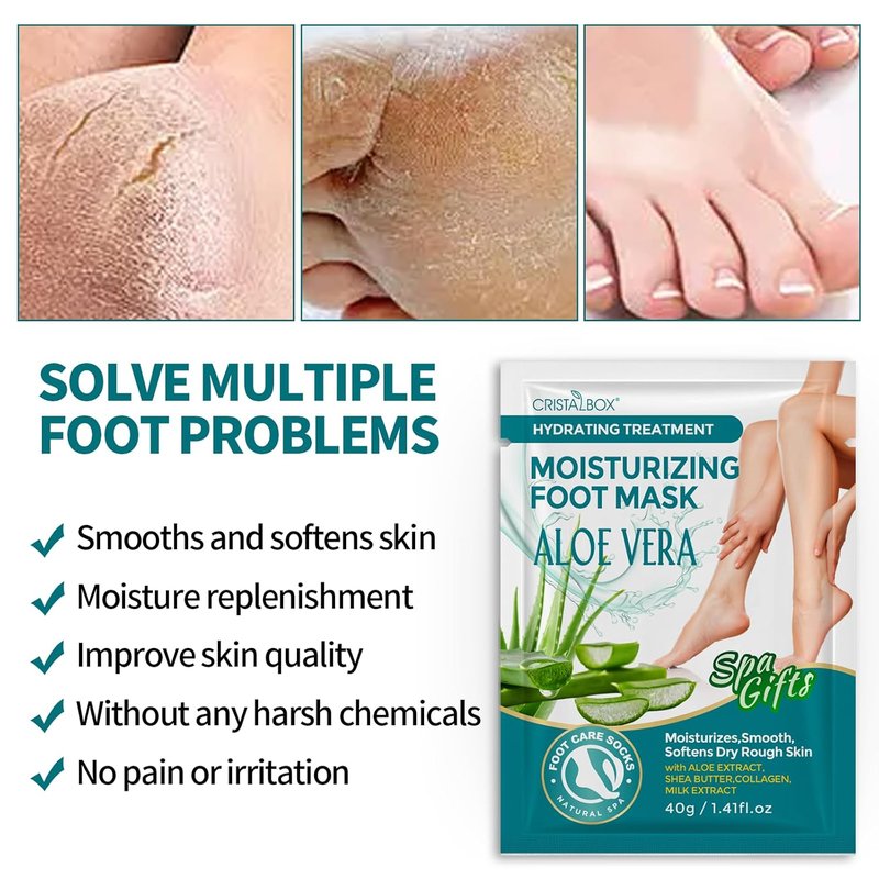 Moisturizing Foot Mask - 5 Pack Hydrating Socks for Dry, Cracked Feet | Soft & Smooth Touch