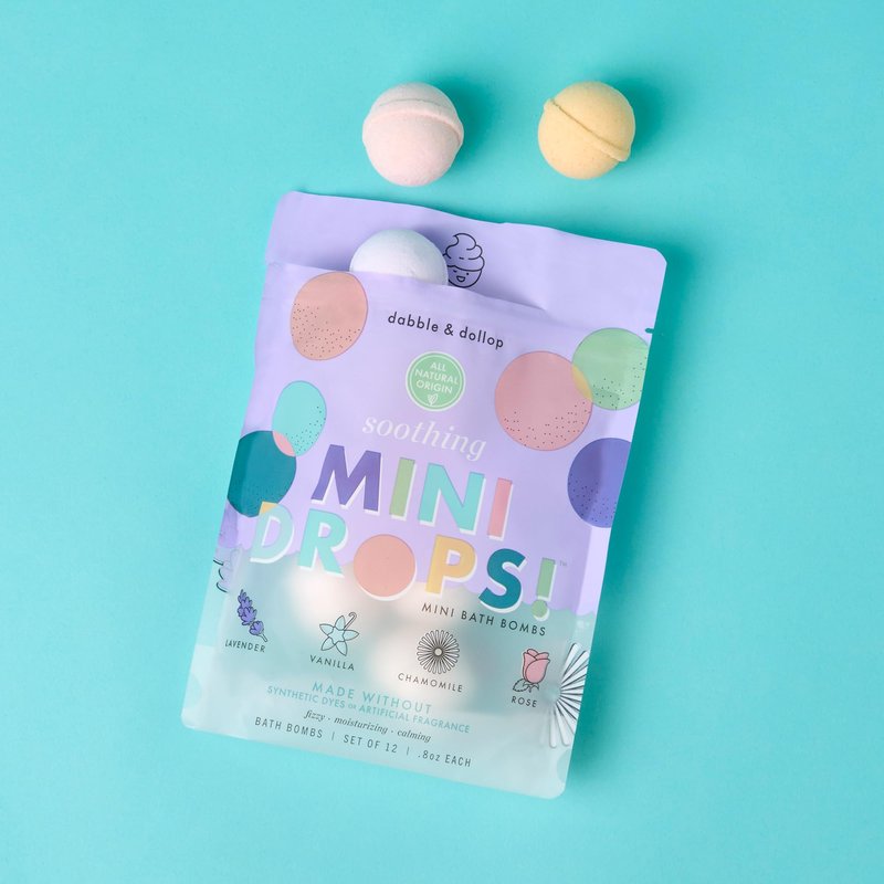 Dabble & Dollop Mini Bath Bombs, Soothing Scents - Natural Origin, Mixable Scents, Clean Ingredients, No Synthetic Dyes, Toddler & Kids Bath Bombs in Resealable Pouches (Set of 24)