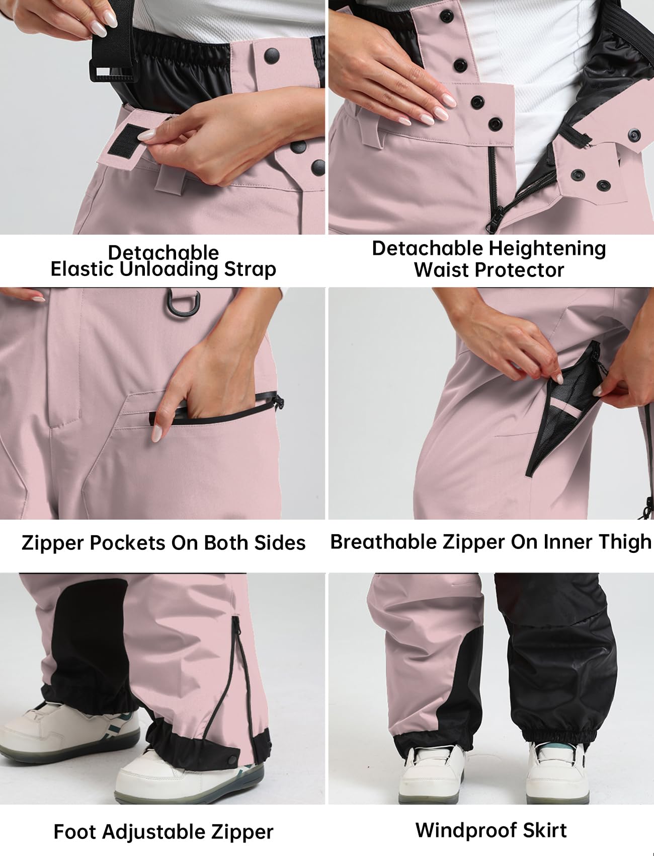 GSOU SNOW Womens Baggy Snowboard Pants Ski Bibs Snow Loose Overalls Waterproof Windproof Insulated Warm