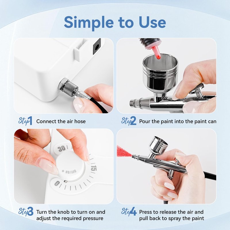 JEWHITENY Professional Airbrush Kit - Multifunctional Nail Airbrush Machine with 0.2/0.3/0.5mm Nozzles for DIY & Salon Use